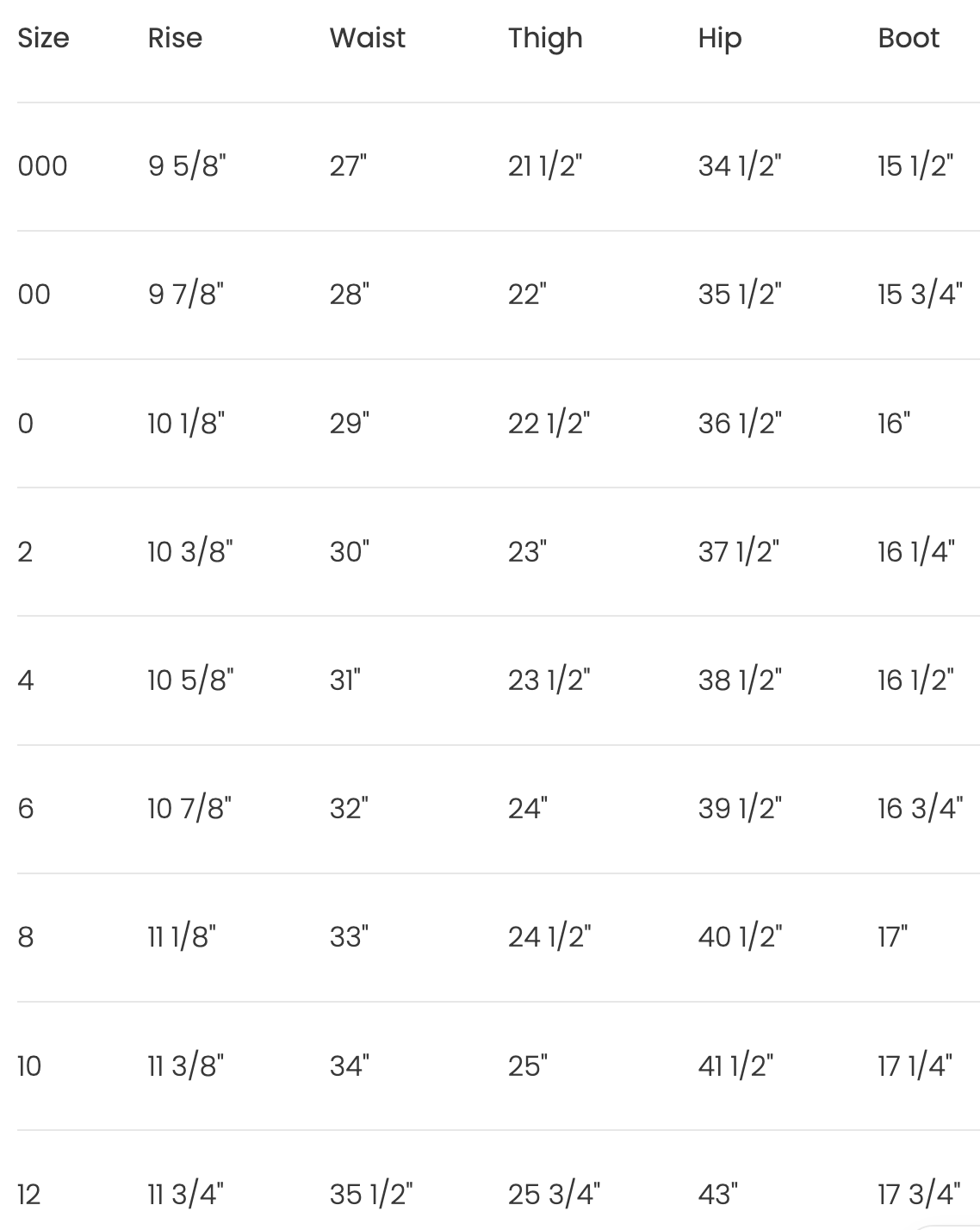 Size Chart