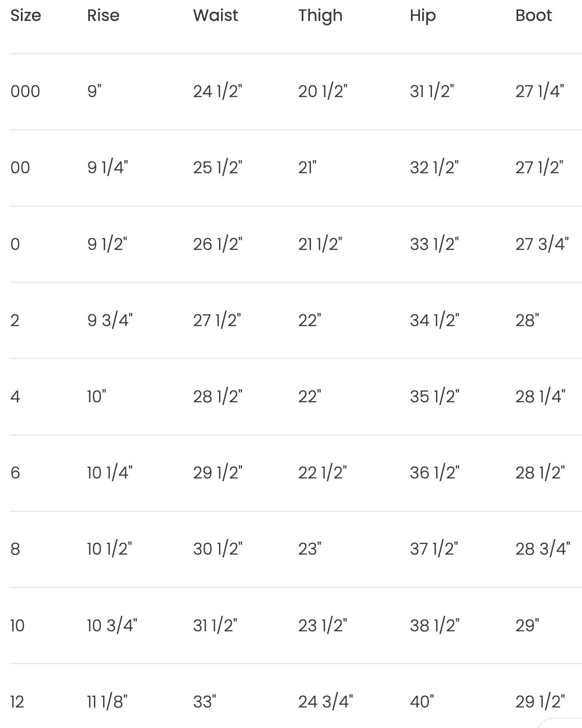 Size Chart