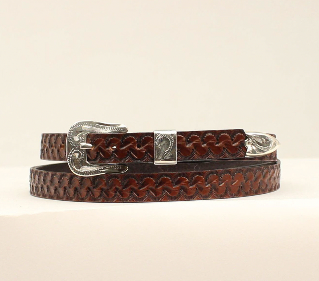 3/8" Hand Tooled Hat Band, Brown