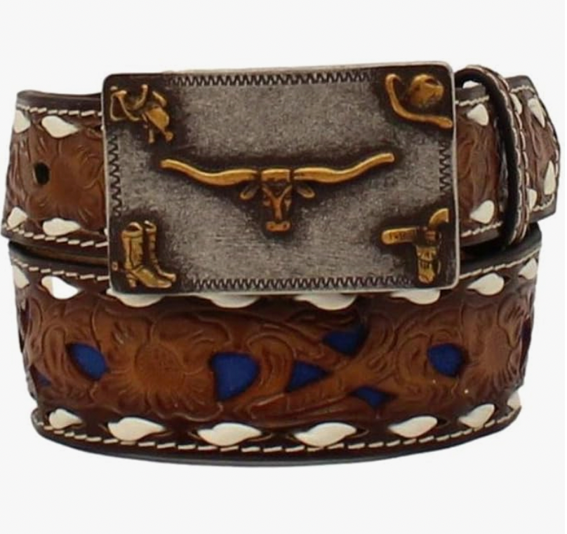 1 1/4" Pierced Overlay Longhorn Belt