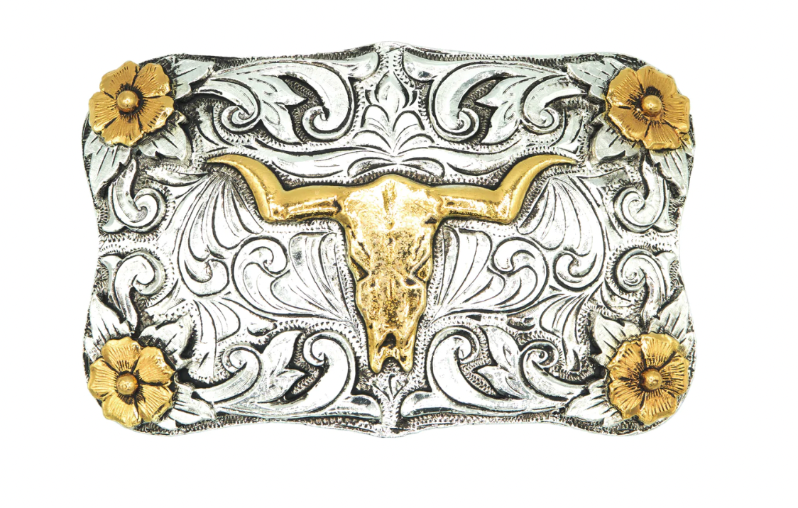 Deer Skull with Classic Flowers Buckle