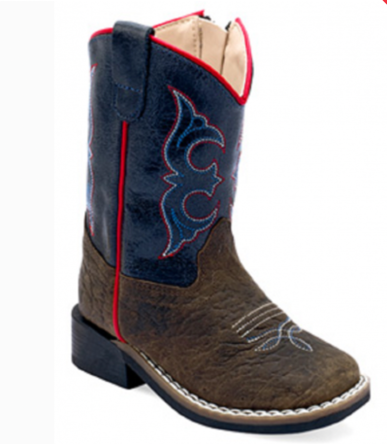 Toddler Square Toe Dark Brown Boot Red White Blue