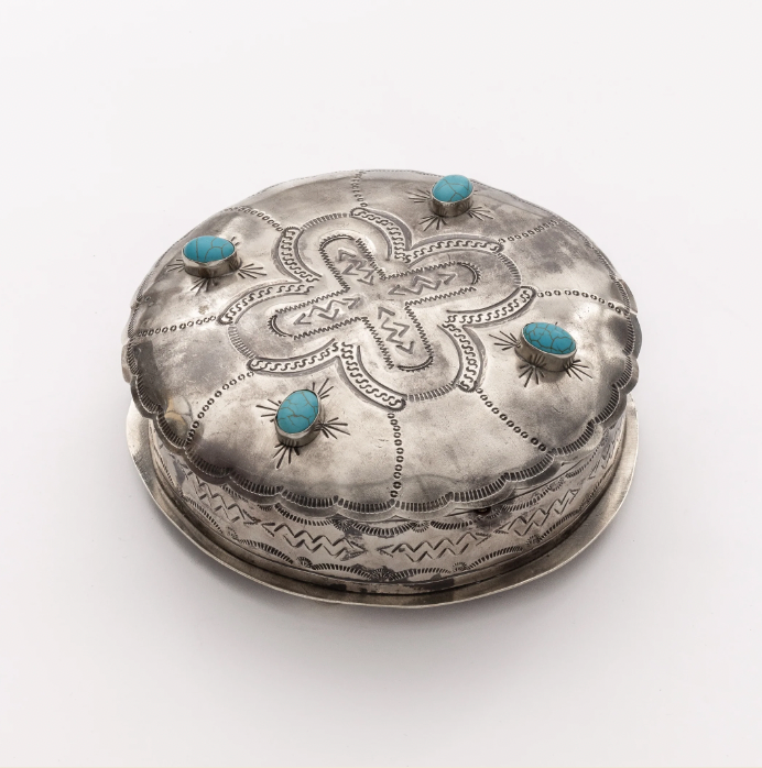 Turquoise Stamped Round Box