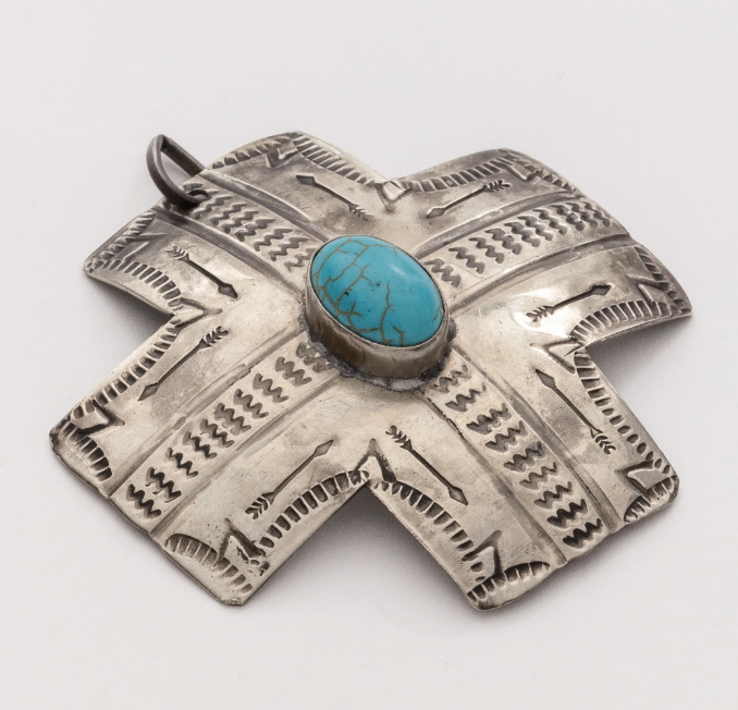 Turquoise Cross Silver Ornament
