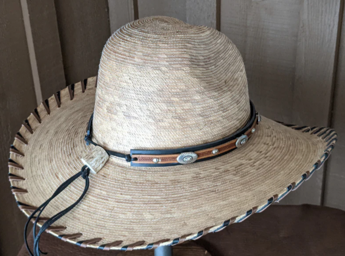 Southwest Sunburst Leather Hat Band, Black/Tan