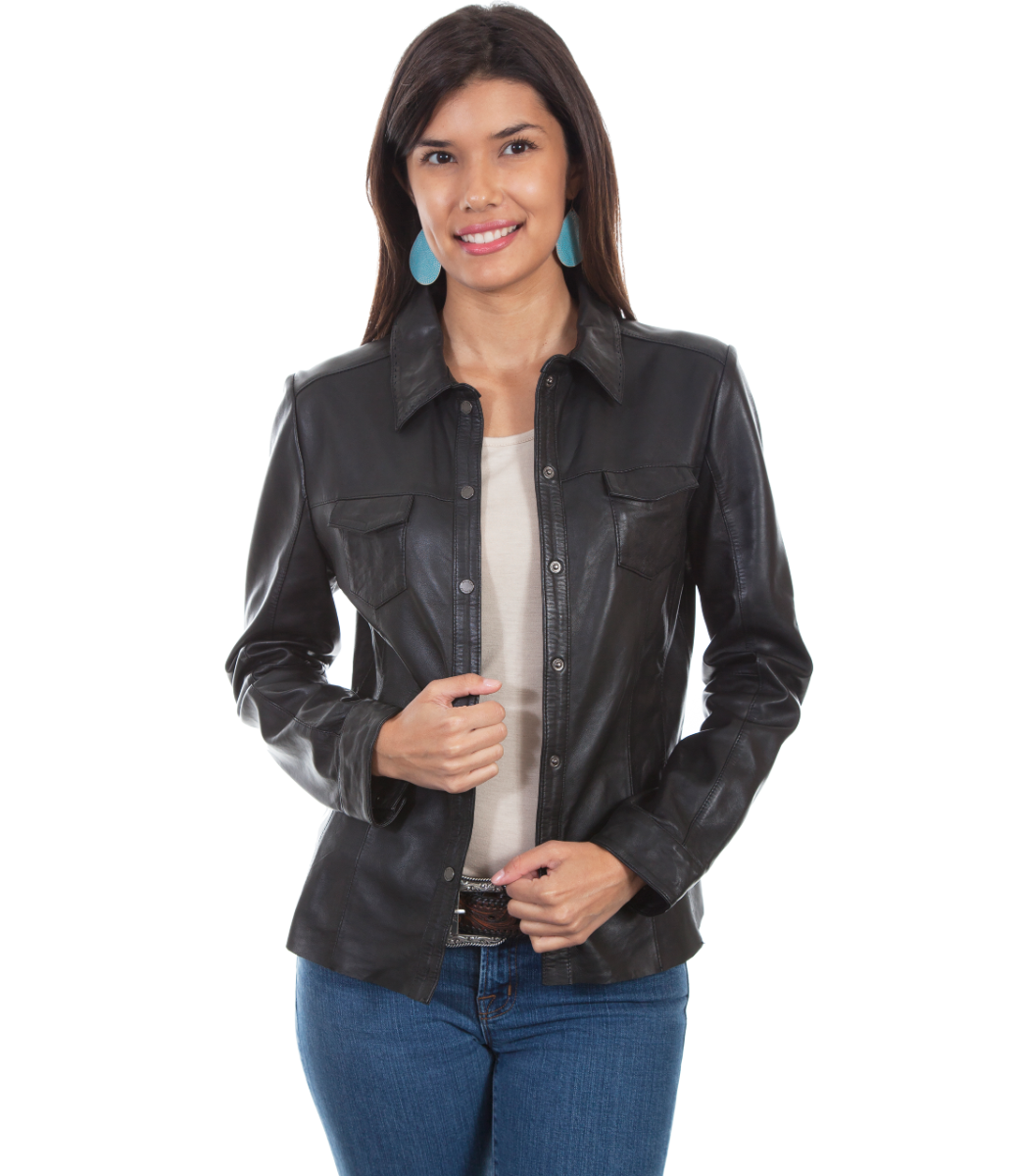 Snap Front Lamb Leather Jacket