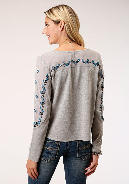 Roper Floral Mesh V Neck Top