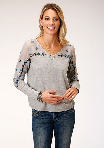 Roper Floral Mesh V Neck Top